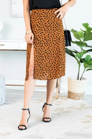 Told You Camel Brown Cheetah Midi Skirt