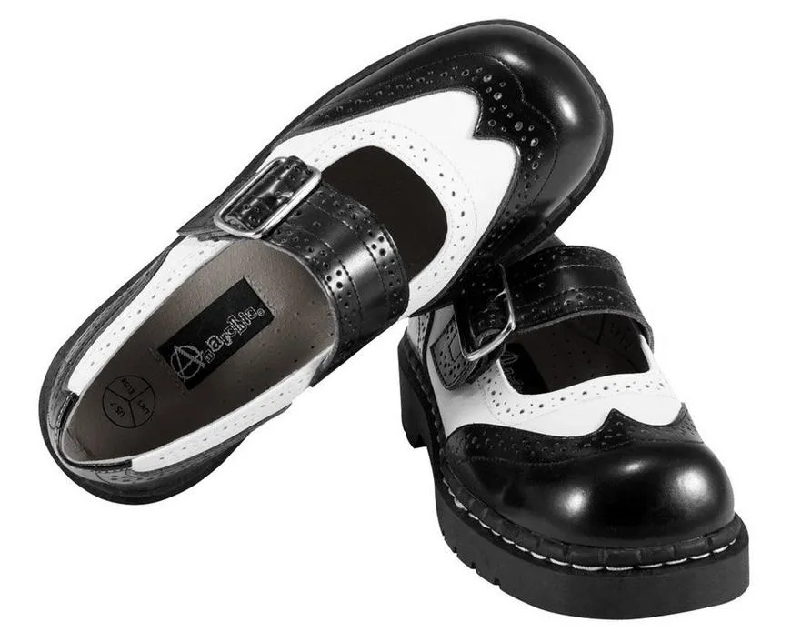 TUK Black and White Brogue Mary Jane T1035