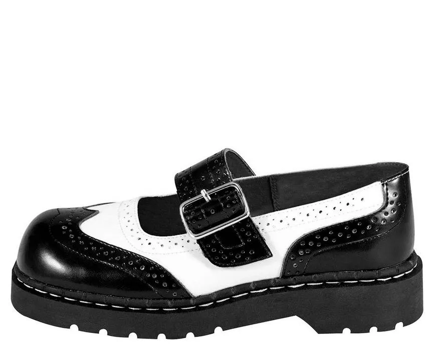 TUK Black and White Brogue Mary Jane T1035