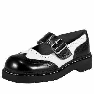 TUK Black and White Brogue Mary Jane T1035