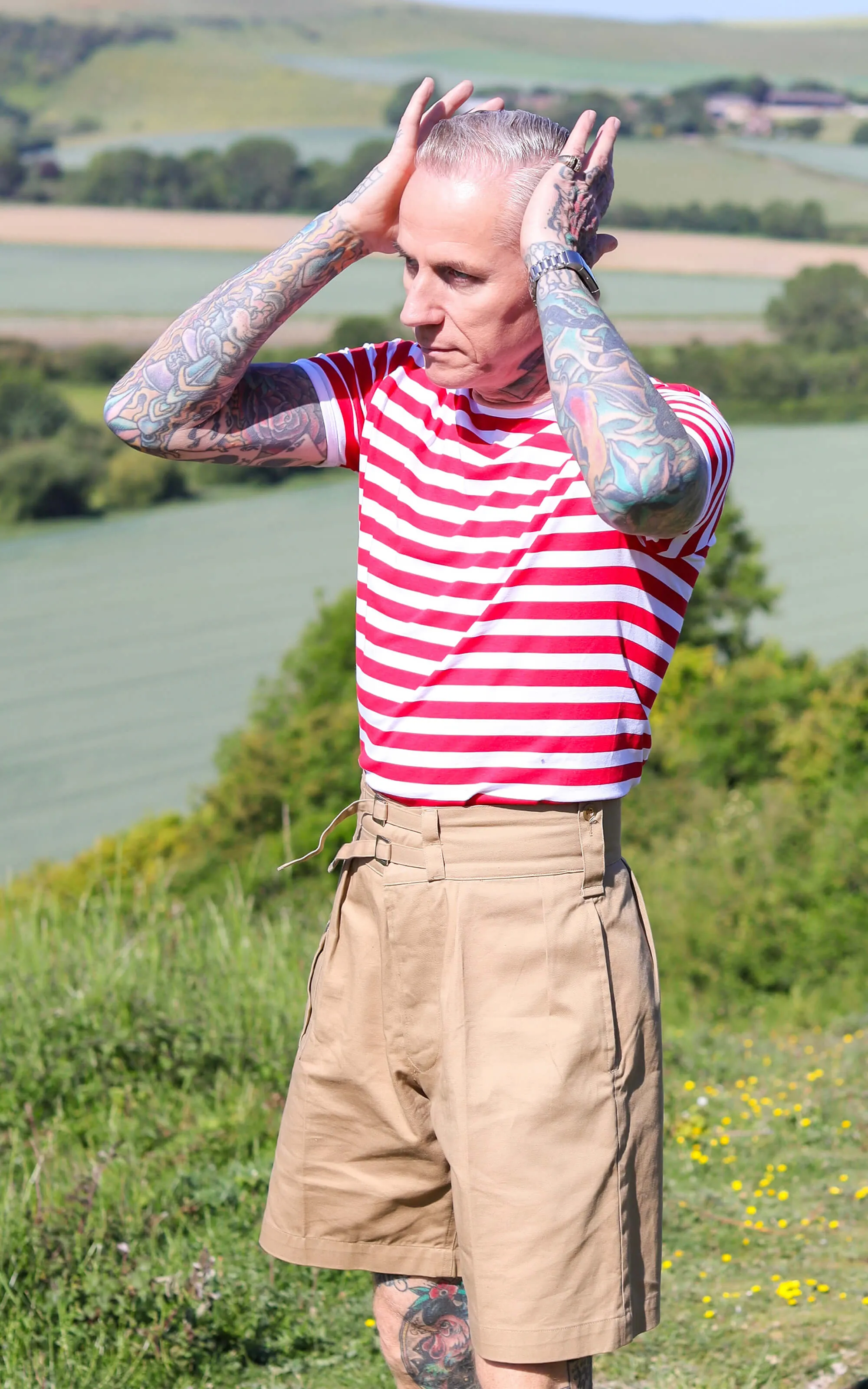 White & Red Stripe Short Sleeve T Shirt