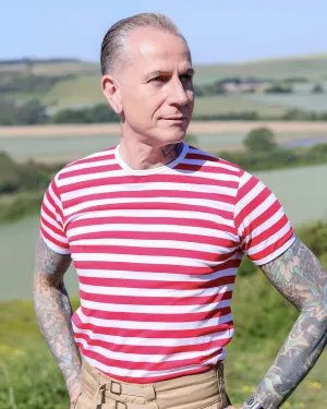 White & Red Stripe Short Sleeve T Shirt