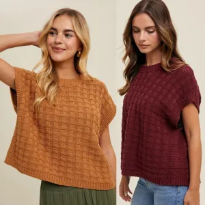 Women's Boxy Weave Textured Cap Sleeve Sweater (Available In 2 Color Choices)