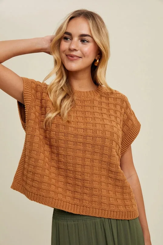 Women's Boxy Weave Textured Cap Sleeve Sweater (Available In 2 Color Choices)