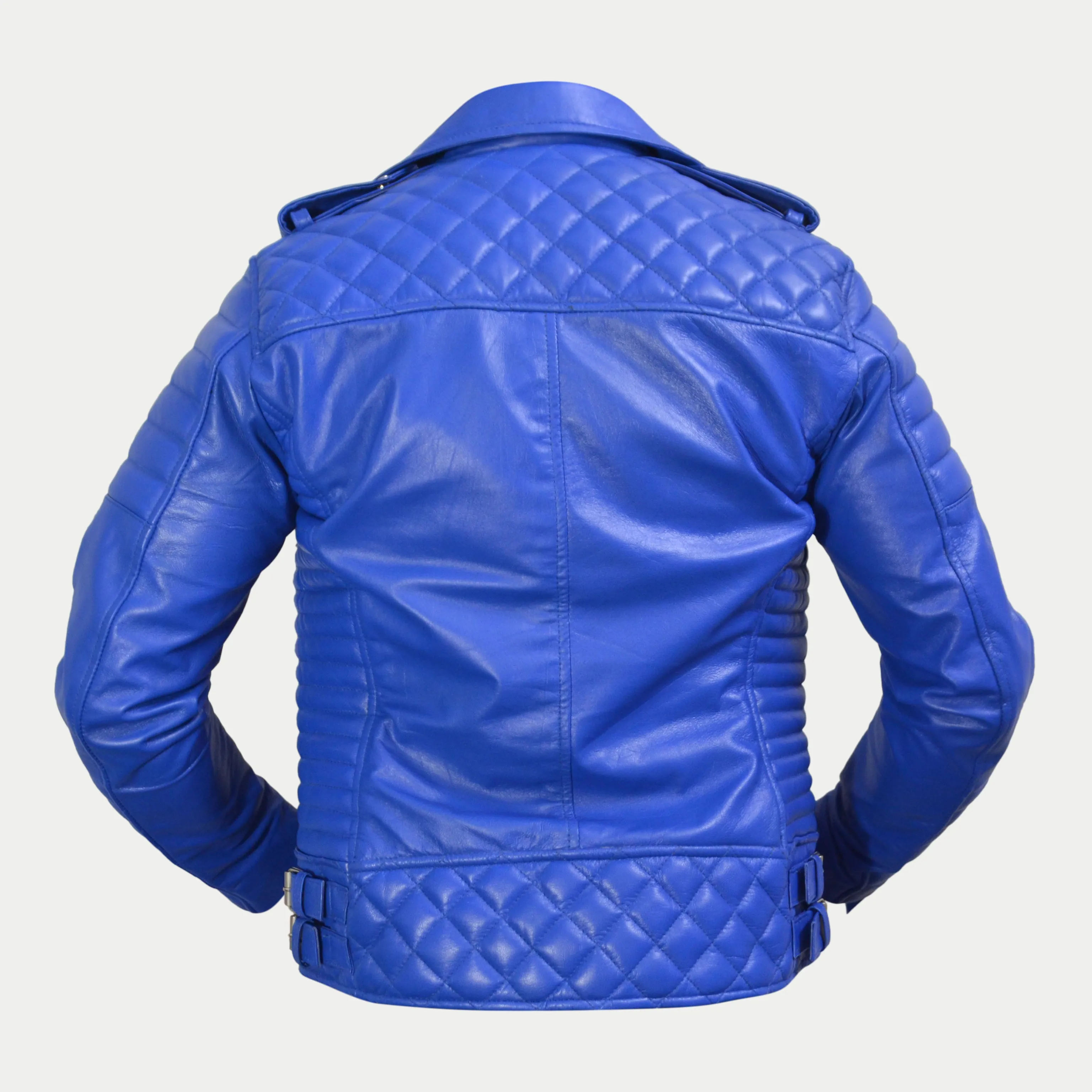 Women's Light-Blue Padded Motorcycle Genuine Leather Biker Jacket