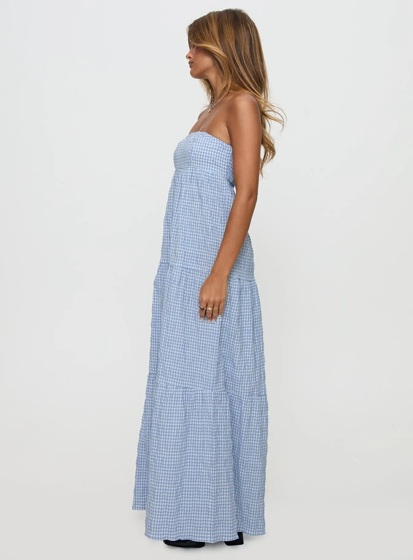 Wynnie Strapless Maxi Dress Blue Check