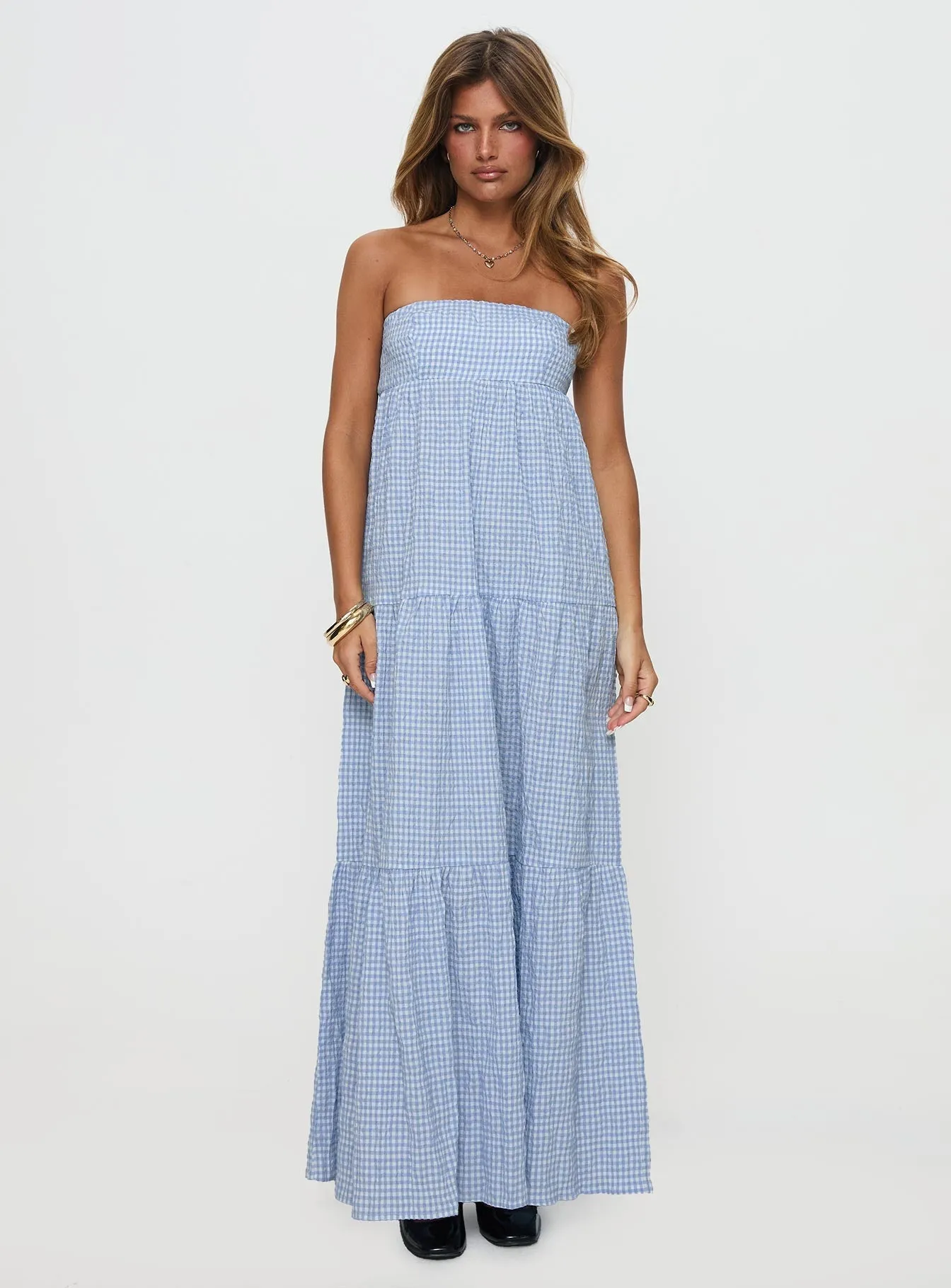 Wynnie Strapless Maxi Dress Blue Check