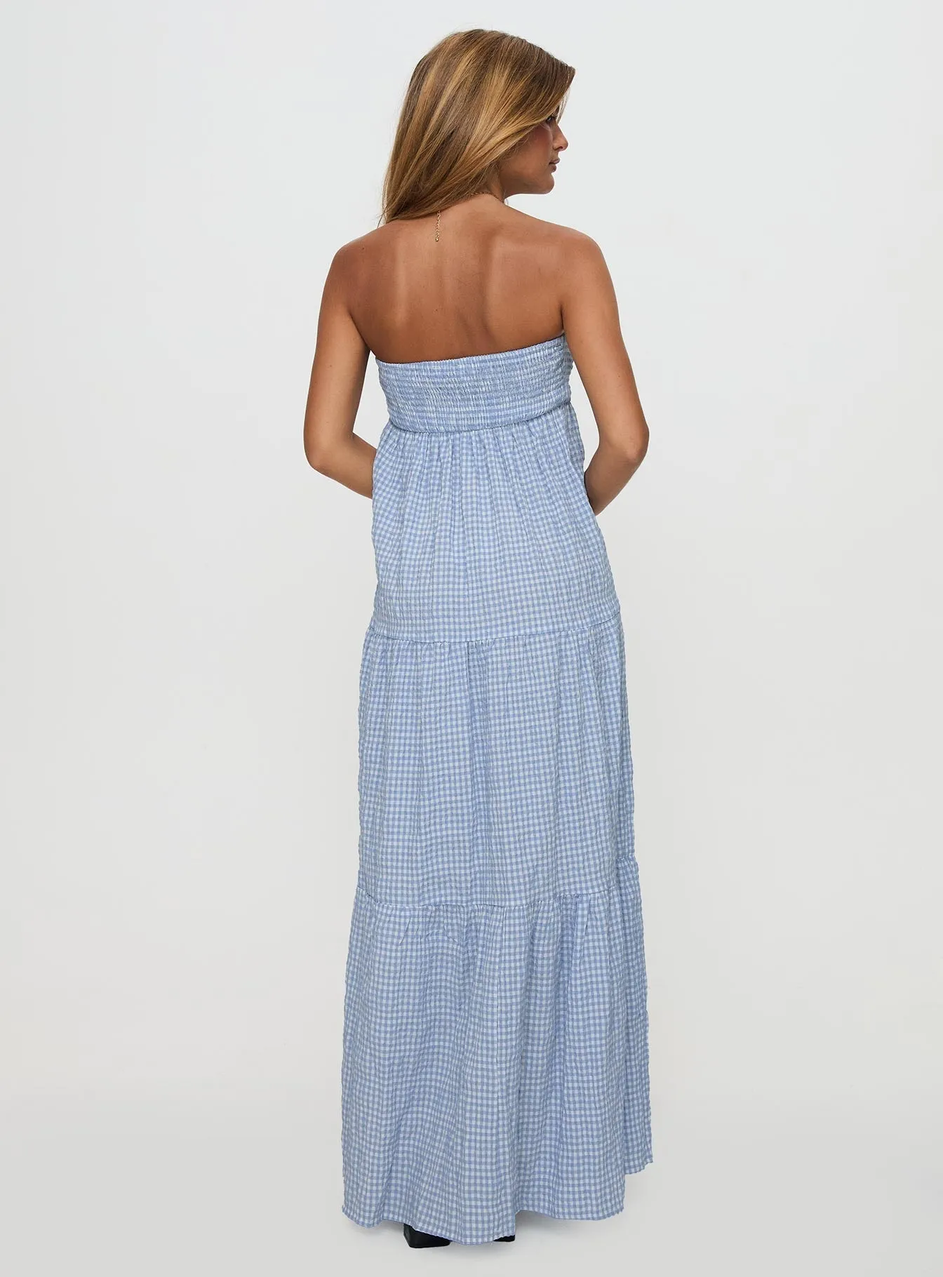 Wynnie Strapless Maxi Dress Blue Check