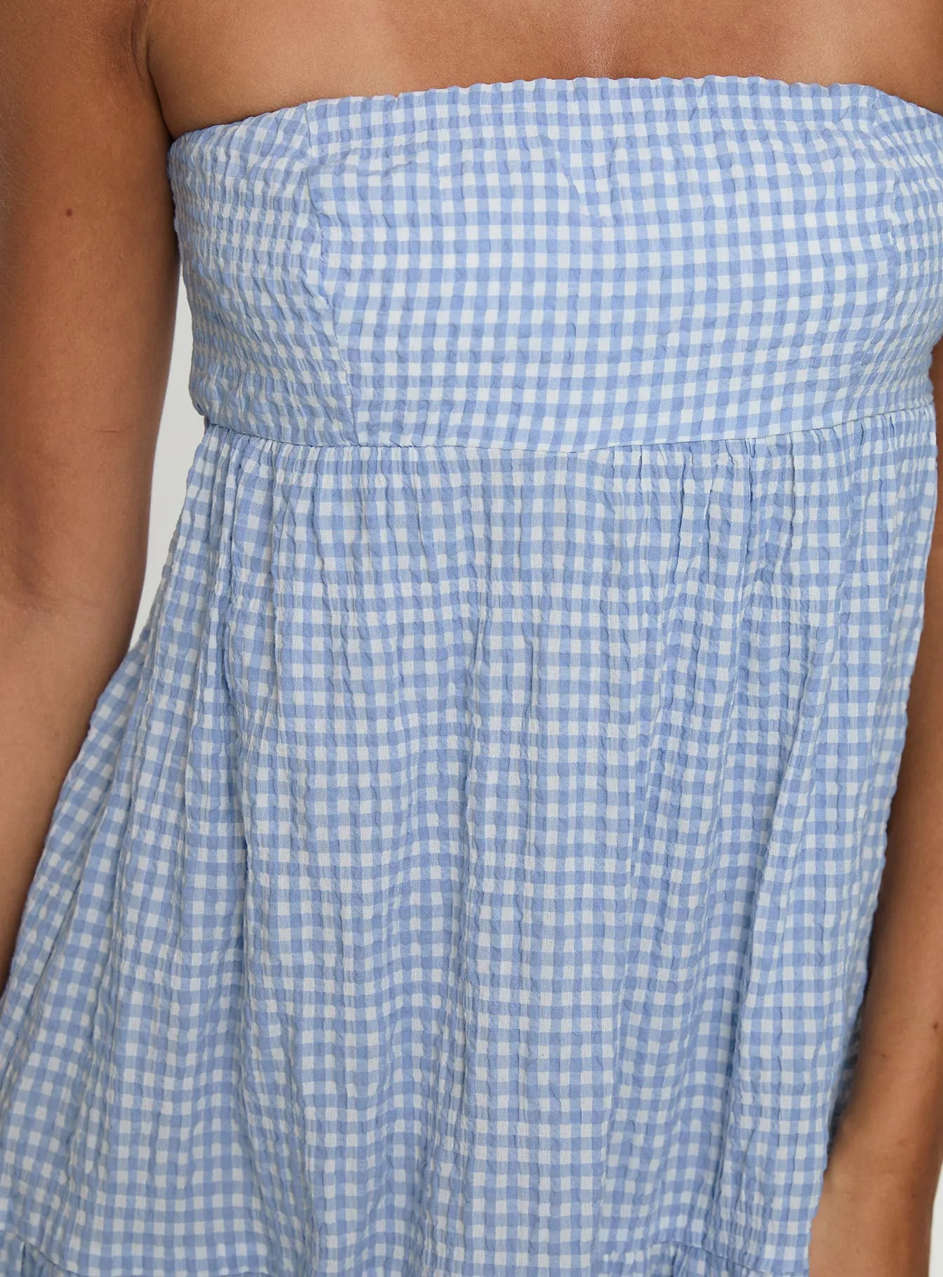 Wynnie Strapless Maxi Dress Blue Check